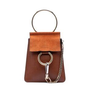 Chloé Faye Mini Bracelet Bag Brown Leather Suede Ring Chain Crossbody